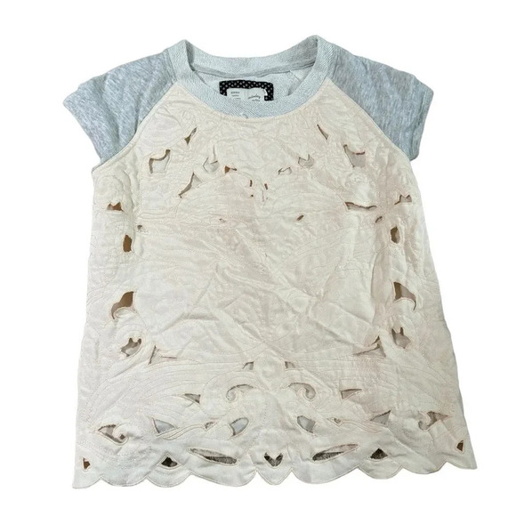 Anthropologie Saturday Sunday Millie Quilted Cut Out Crewneck Top Sz Small - Picture 1 of 9